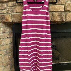 Tommy Bahaha magenta and white striped dress. Medium